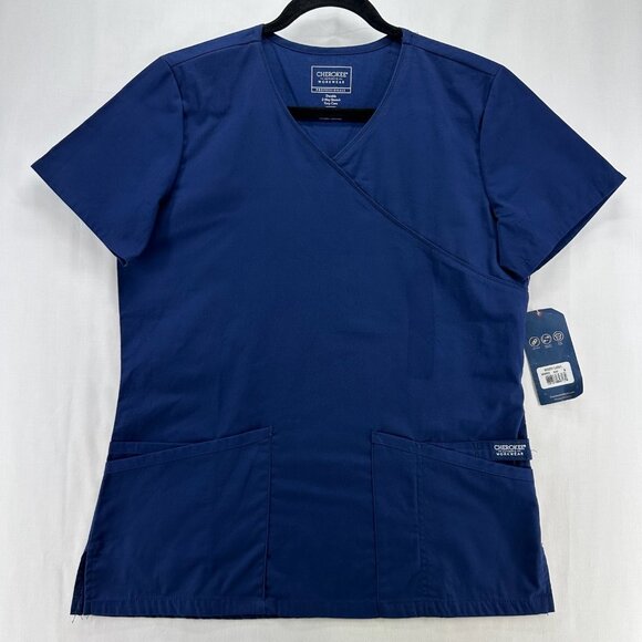 Cherokee Scrub Top Womens Sz S Workwear Professionals Wrap Medical Uniform Blue - Picture 1 of 12